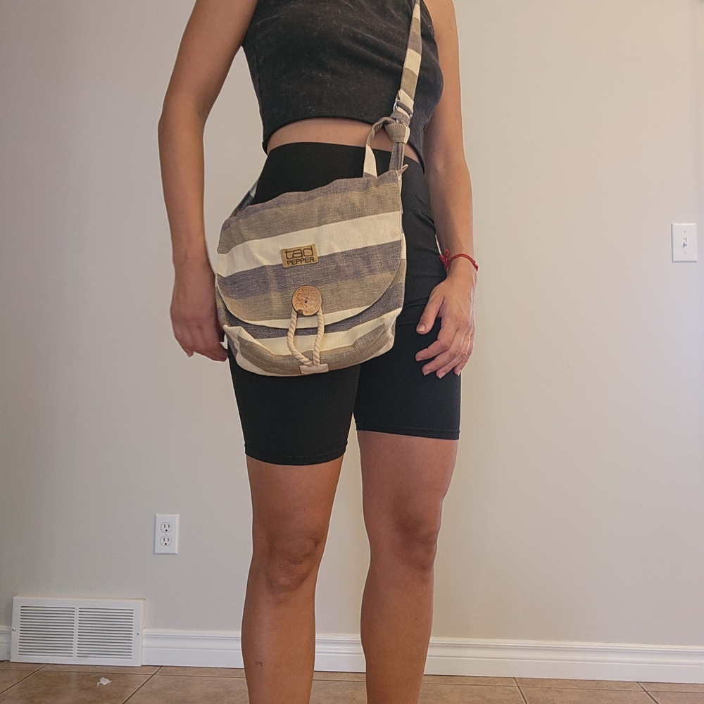 Cream and Gray Crossbody Bag with Adjustable Straps
